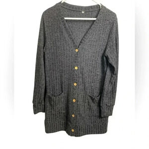 Classic Long Cardigan w  Buttons Pockets Medium Weight Stretchy